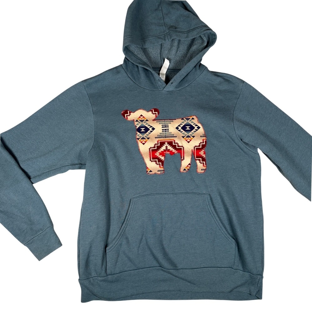 Bella Canvas Teal Blue Cowgirl Hoodie Aztec Show Cow Western Fleece Sweatshirt